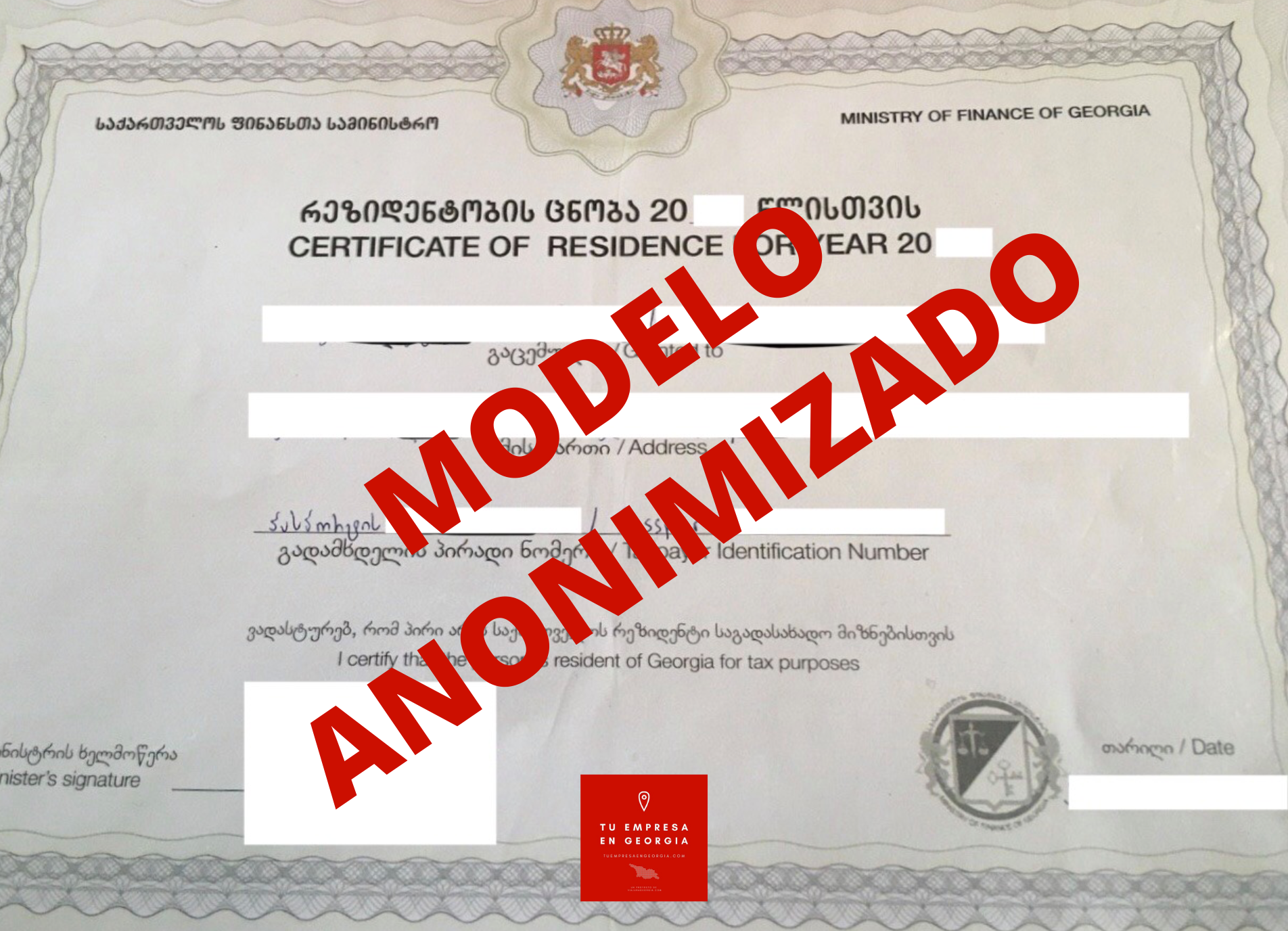 Certificado Fiscal Georgia (Modelo Anonimizado) 3